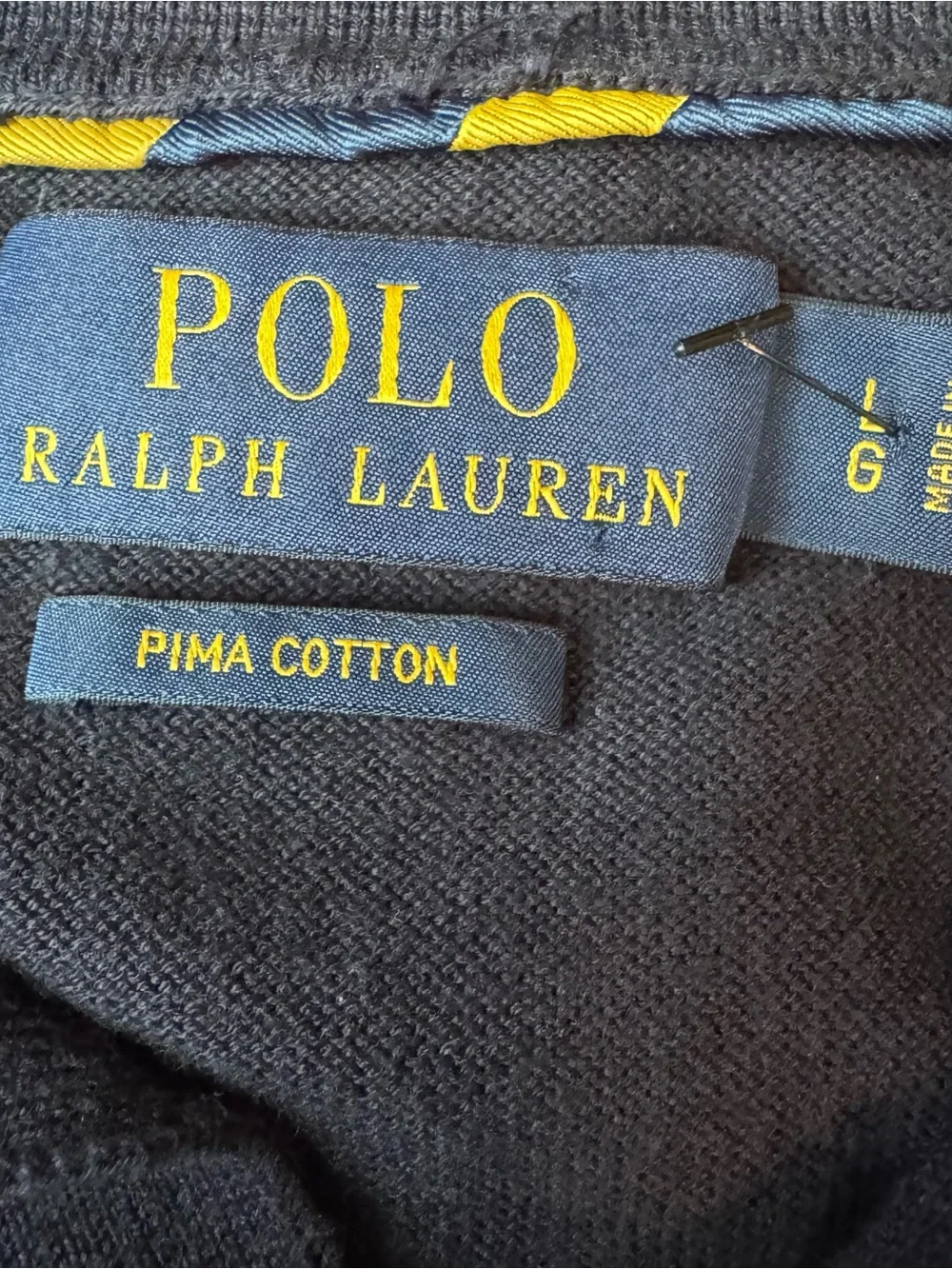 Polo Ralph Lauren Sweater Mens Large Navy Blue Pima Cotton Long Sleeve Pony